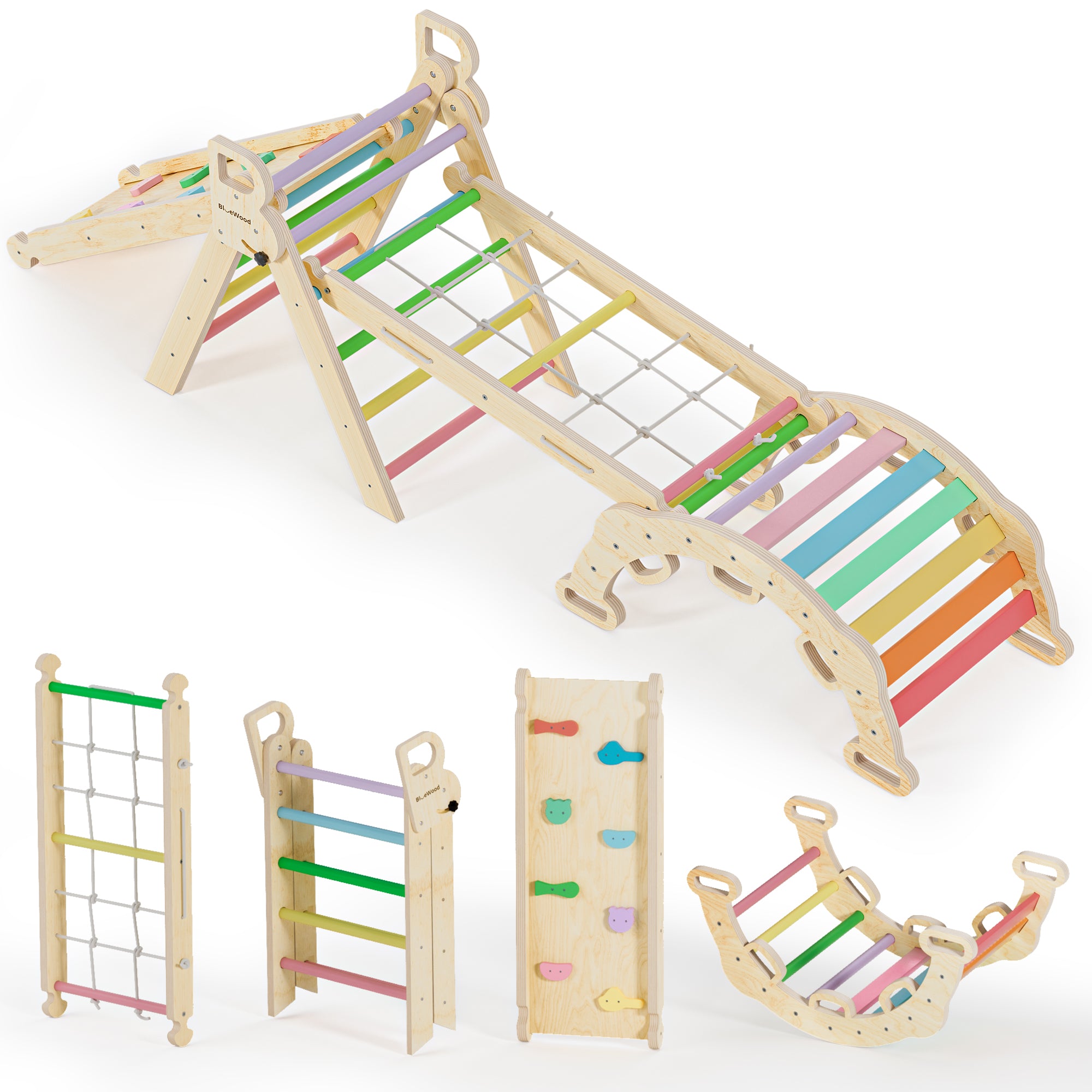 Aurora- BlueWood® Échelle de corde Pikler Triangle Set * Ton bois naturel